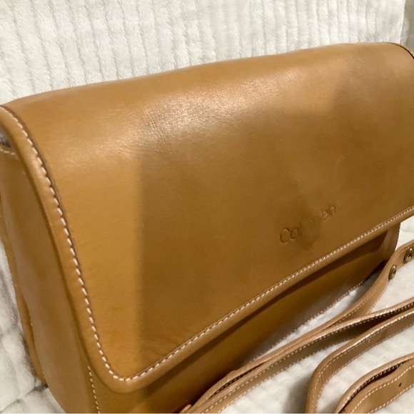 Vintage Calvin Klein Tan Leather Convertible Clutch Crossbody - Picture 8 of 13
